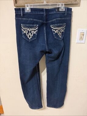 Dkin Embroidered Dark Blue Women's Boyfriend Jeans with Silver Stitching